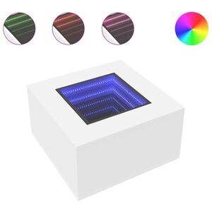 vidaXL kafijas galdiņ&scaron; ar LED, balts, 60x60x40 cm, inženierijas koks