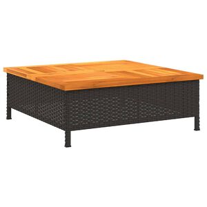 vidaXL dārza galds, 70x70x25 cm, melna PE rotangpalma, akācijas koks