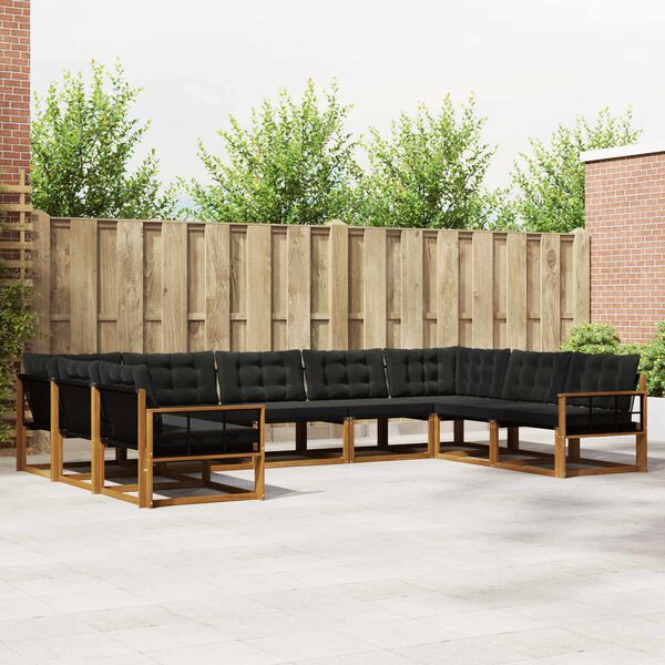 vidaXL Āra dīvānu komplekts ar spilvenu 9 pcs Dabīgs un melns