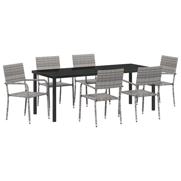 vidaXL Dārza ēdamgalds 7 pcs Pelēka Poliūtu rotangpalma