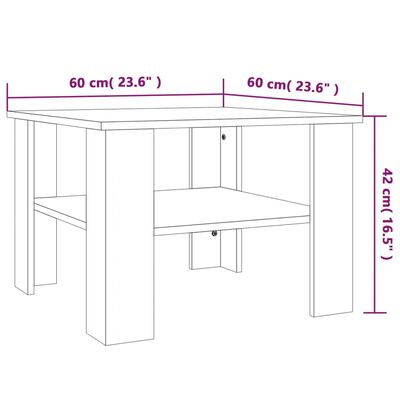 vidaXL kafijas galdiņš, ozolkoka krāsa, 60x60x42 cm, inženierijas koks