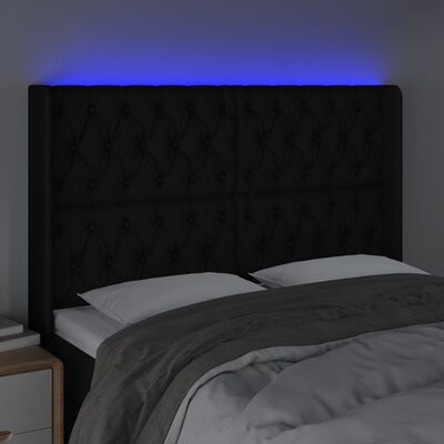 vidaXL gultas galvgalis ar LED, 163x16x118/128 cm, melns audums