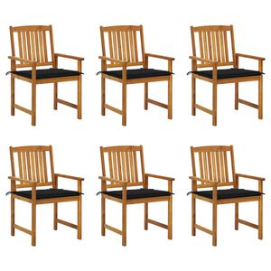 vidaXL dārza krēsli ar matračiem, 6 gab., akācijas masīvkoks