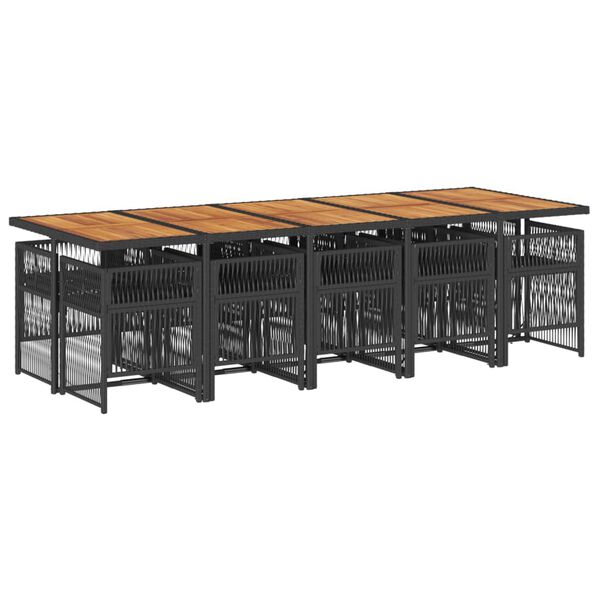 vidaXL 11-daļīgs dārza mēbeļu komplekts, matrači, melna PE rotangpalma