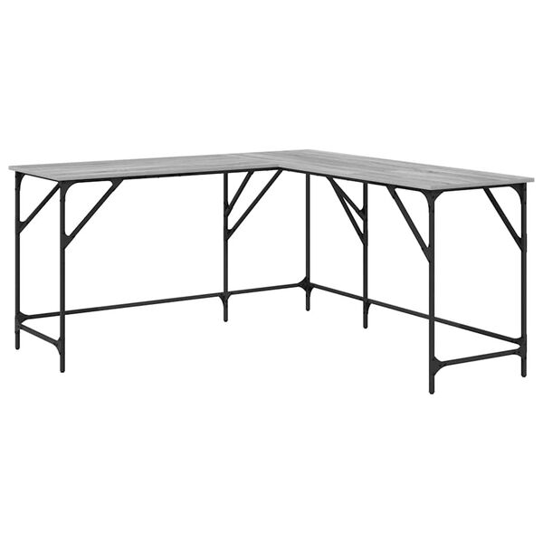 vidaXL rakstāmgalds, pelēka ozolkoka, 149x149x75 cm, inženierijas koks