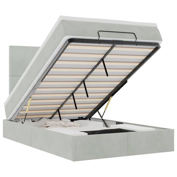 vidaXL Osmaņu gultas rāmis ar matračiem gai&scaron;i pelēks 120x190cm samts