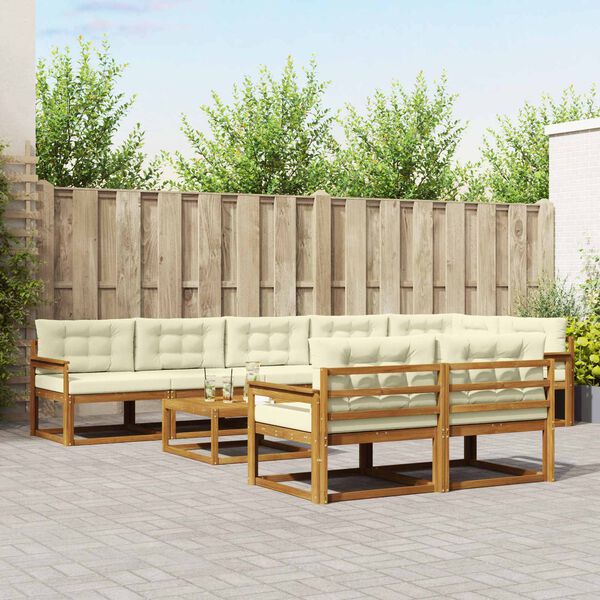 vidaXL Āra dīvānu komplekts ar spilvenu 9 pcs Dabisks un krējuma