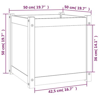 vidaXL dārza puķu kaste, 50x50x50 cm, priedes masīvkoks