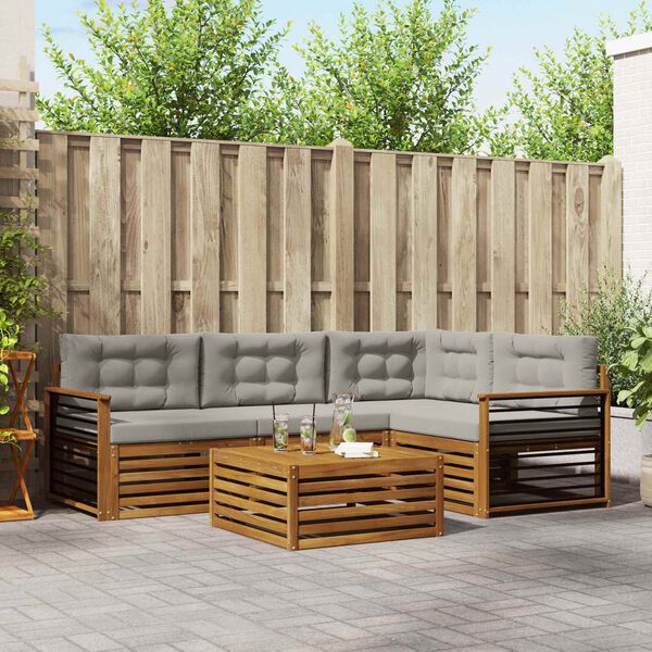 vidaXL Āra dīvānu komplekts ar spilvenu 5 pcs Dabīgs un gai&scaron;i pelēks