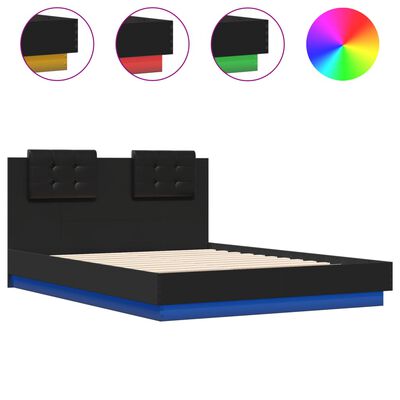 vidaXL gultas rāmis ar galvgali un LED, melns, 135x190 cm
