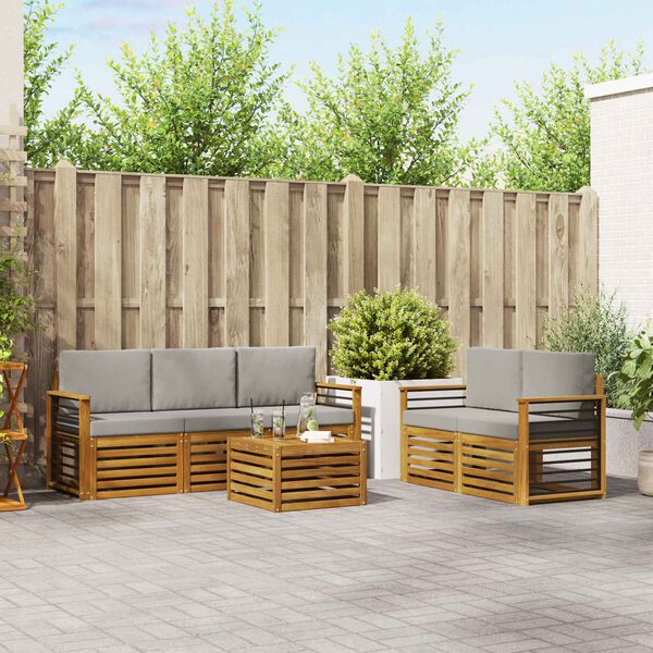 vidaXL Dīvāna komplekti ar spilvenu 6 pcs Dabīgs un gai&scaron;i pelēks