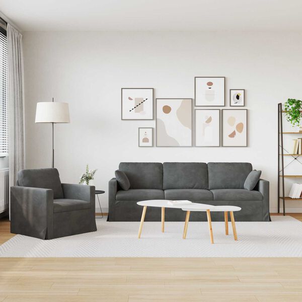 vidaXL Dīvānu komplekts 2 pcs Tum&scaron;i pelēks 228 x 78 x 80 cm Samts