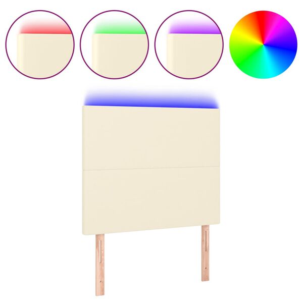 vidaXL gultas galvgalis ar LED, 80x5x118/128cm krēmkrāsas mākslīgā āda