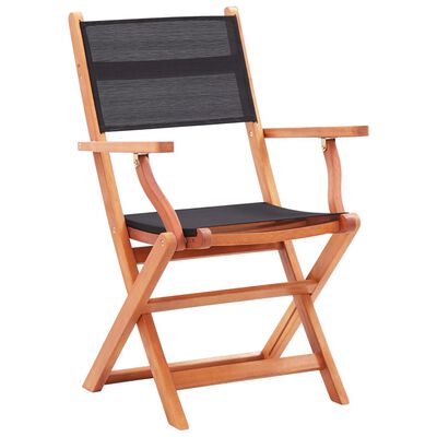 vidaXL dārza krēsli, 4 gab., melni, eikalipta masīvkoks un tekstilēns