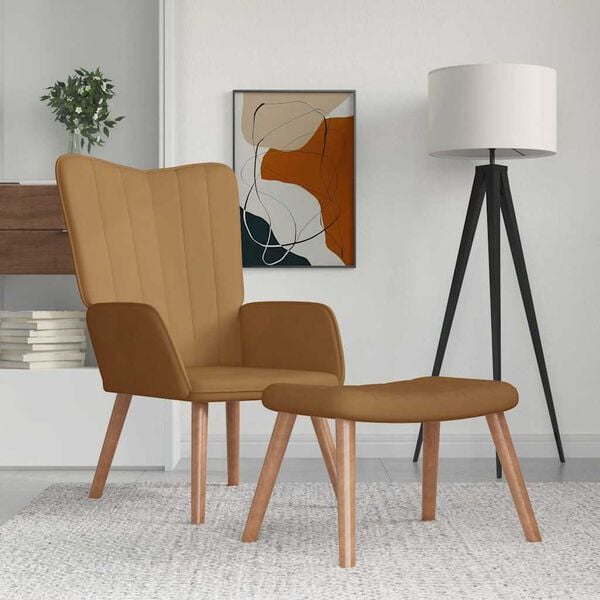 vidaXL atpūtas krēsls ar kāju balstu, brūns samts