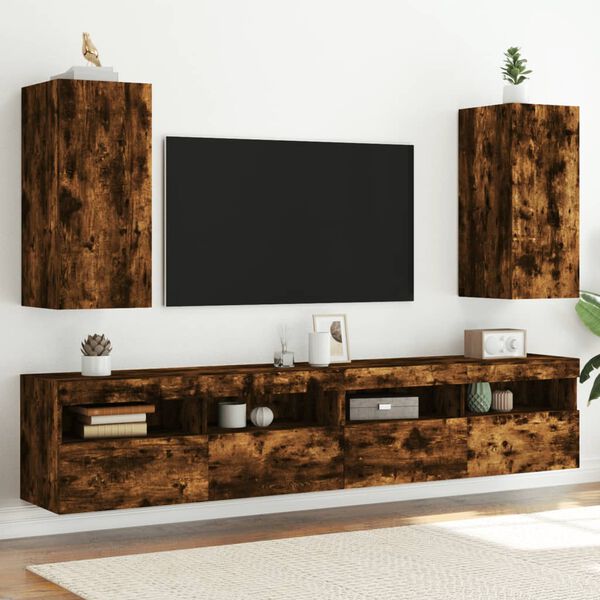vidaXL TV plaukti ar LED lampiņām, 2 gab., 30,5x35x70 cm, ozolkoka