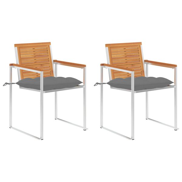 vidaXL dārza krēsli ar matračiem, 2 gab., akācijas masīvkoks, tērauds