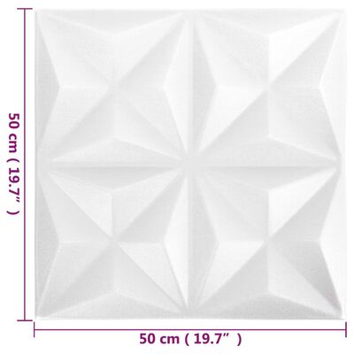 vidaXL 3D sienas paneļi, 12 gab., 50x50 cm, balts origami, 3 m²