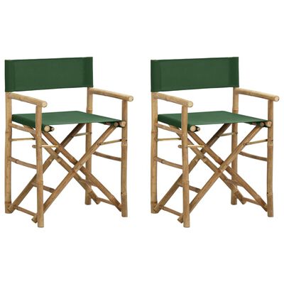 vidaXL režisora krēsli, 2 gab., saliekami, bambuss, zaļš audums
