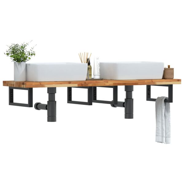 vidaXL izlietnes plaukts, stiprināms pie sienas, tērauds, akācija