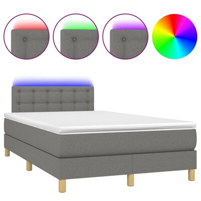 vidaXL atsperu gulta ar matraci, LED, tumši pelēks audums, 120x200 cm