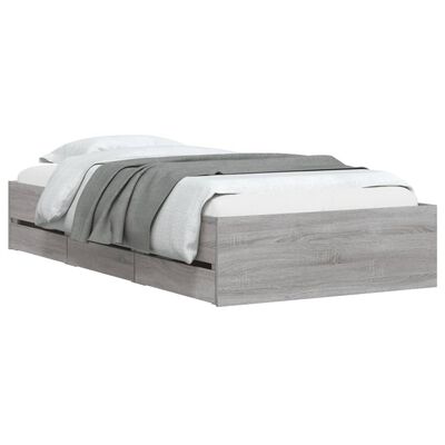 vidaXL gultas rāmis ar atvilktnēm, pelēka ozola, 90x200 cm