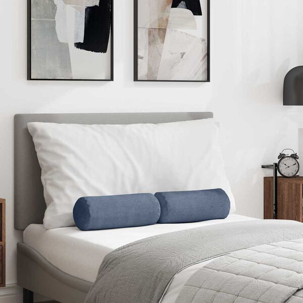 vidaXL Spilveni 2 pcs Zila Ø 15 x 40 cm Korduroja audums