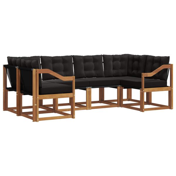 vidaXL Āra dīvānu komplekts ar spilvenu 6 pcs Dabīgs un melns
