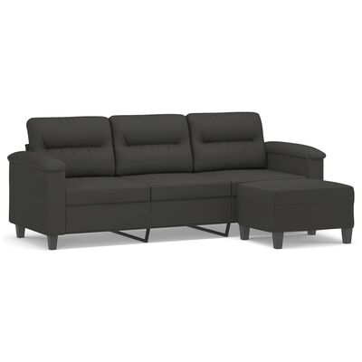 vidaXL trīsvietīgs dīvāns ar kājsoliņu, pelēks mikrošķiedras audums