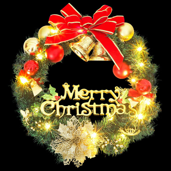 vidaXL Ziemassvētku vainags ar 15 LED lampiņām, zaļ&scaron;, 30 cm