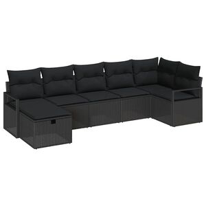 vidaXL Dīvānu komplekts ar spilvenu 7 pcs Melna poliratāns