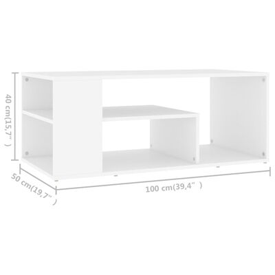 vidaXL kafijas galdiņš, balts, 100x50x40 cm, skaidu plāksne