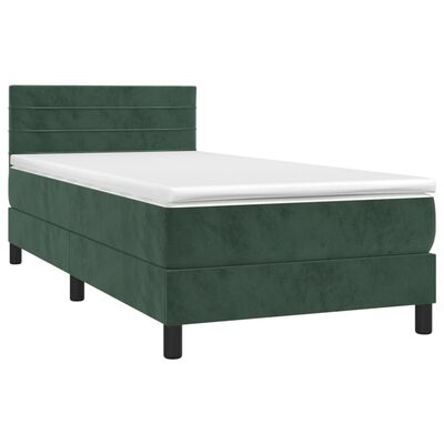vidaXL atsperu gulta ar matraci, LED, tumši zaļš samts, 90x200 cm