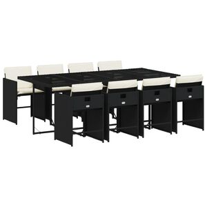 vidaXL 9-daļīgs dārza mēbeļu komplekts, matrači, melns, PE rotangpalma
