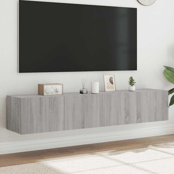vidaXL TV plaukti ar LED lampiņām, 2 gab., 80x35x31 cm, pelēka ozola