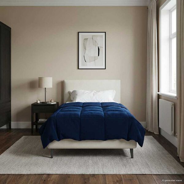 vidaXL Pilnas gada sega Tiltiņ&scaron; Tum&scaron;i zils 135 x 220 cm Mikro&scaron;ķiedra