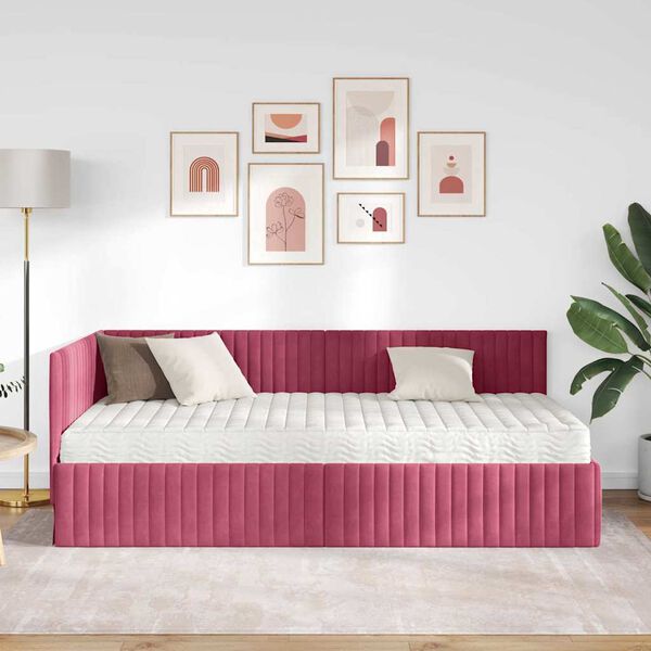 vidaXL Stūra gultas rāmis ar matrači ar galvas klāju 2 pcs Zaļa Samts