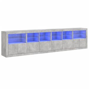 vidaXL kumode ar LED lampiņām, betona pelēka, 283x37x67 cm