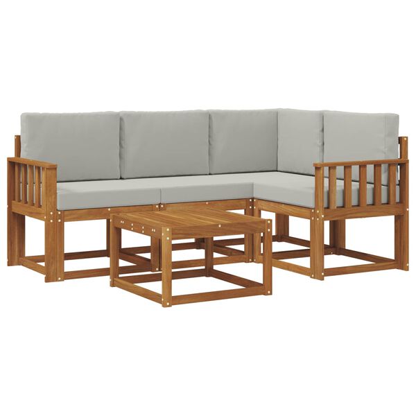 vidaXL Āra dīvānu komplekts ar spilvenu 5 pcs Dabīgs un gai&scaron;i pelēks