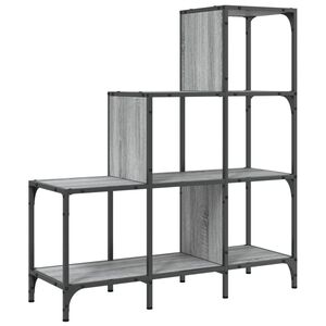 vidaXL grāmatplaukts, pelēks, 92x30x102 cm, inženierijas koks, metāls