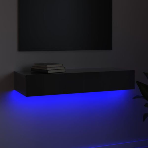 vidaXL TV galdiņ&scaron; ar LED lampiņām, spīdīgi pelēks, 90x35x15,5 cm