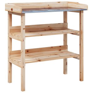 vidaXL stādī&scaron;anas galds ar plauktiem, 78x38x82,5 cm, egles masīvkoks