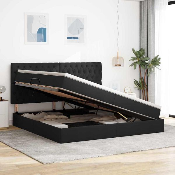 vidaXL Gulta ar uzglabā&scaron;anas vietu un matraci Melna 200 x 200 cm