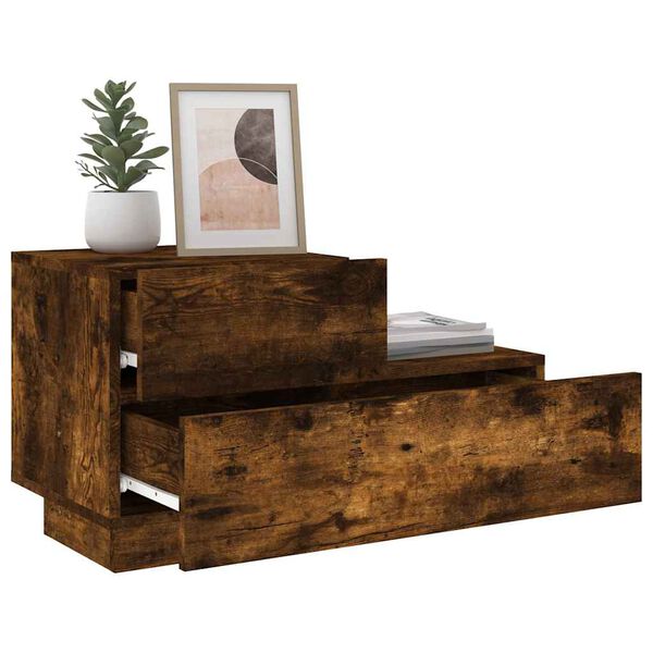 vidaXL naktsskapītis ar LED lampiņām, ozolkoka krāsa, 70x36x40,5 cm