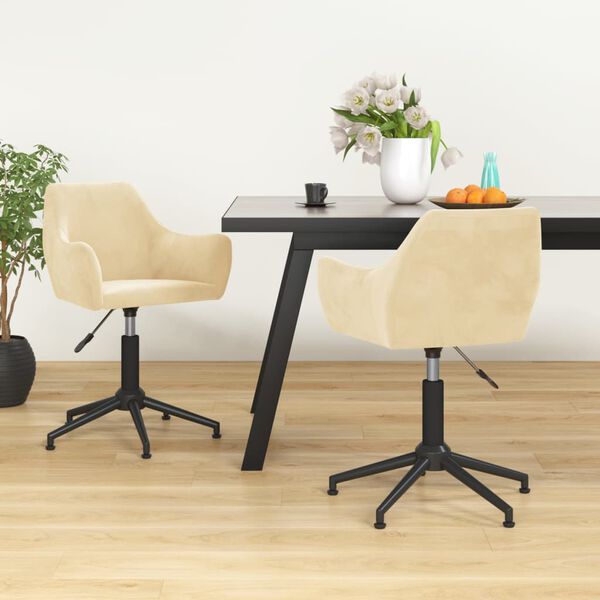 vidaXL grozāmi virtuves krēsli, 2 gab., krēmkrāsas samts