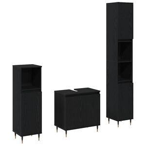 vidaXL Vannas istabas mēbeļu komplekts ar durvīm 3 pcs Melns ozolkoks