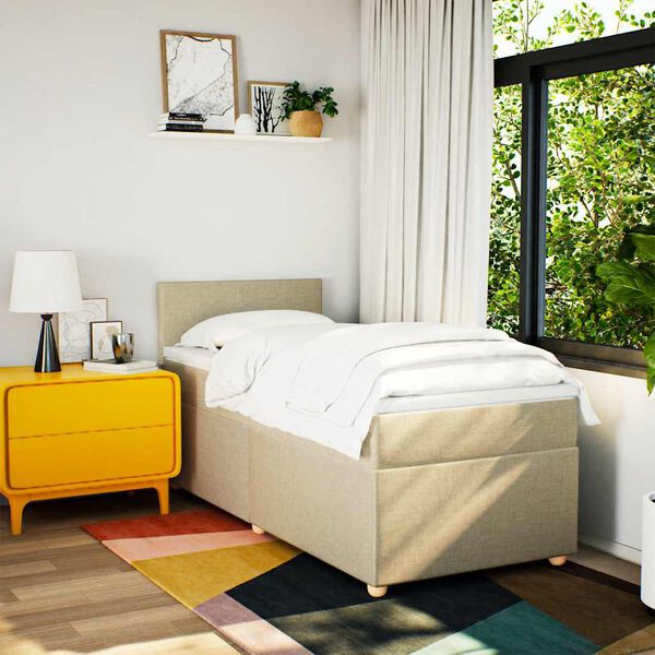 vidaXL atsperu gultas rāmis ar matraci, krēmkrāsas, 80x200 cm, audums