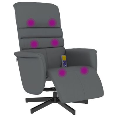 vidaXL masāžas krēsls ar kāju balstu, atgāžams, pelēka mākslīgā āda