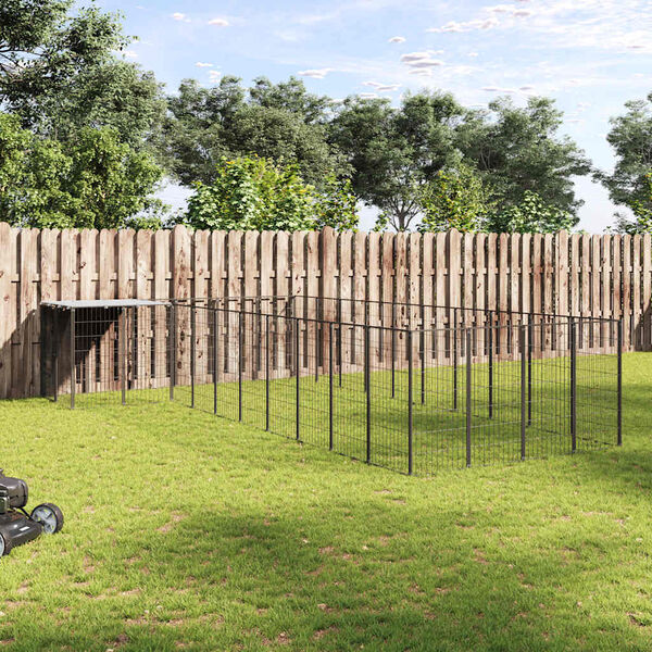 vidaXL suņu voljērs, 13,31 m&sup2;, tērauds, melns