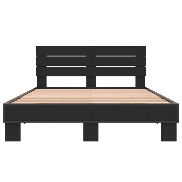 vidaXL gultas rāmis, melns, 140x190 cm, inženierijas koks, metāls